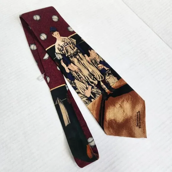 Norman Rockwell Vintage 1995 Necktie Chicago Baseball Saturday Evening P… - Picture 2 of 12